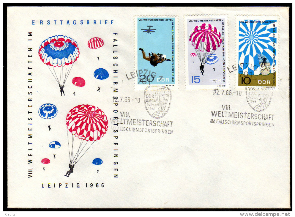 DDR 1966 - VII. Weltmeisterschaft Fallschirmspringen In Leipzig - Sonderstempel FDC - Parachutisme