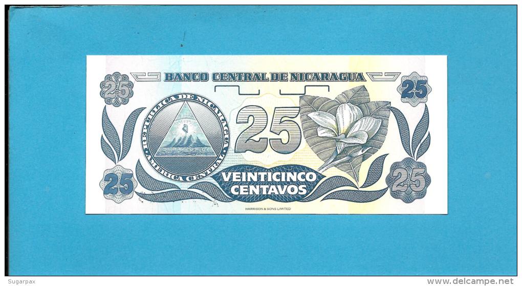 NICARAGUA - 25 Centavos - ND ( 1991 )  - P 170 - UNC. - Serie A/A - 2 Scans - Nicaragua