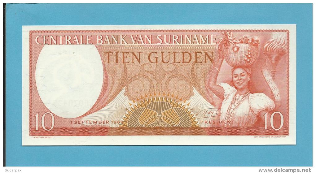 SURINAM - 10 GULDEN - 01.09.1963 - Pick 121 - UNC. - Wmk. Toucan's Head - 2 Scans - Surinam