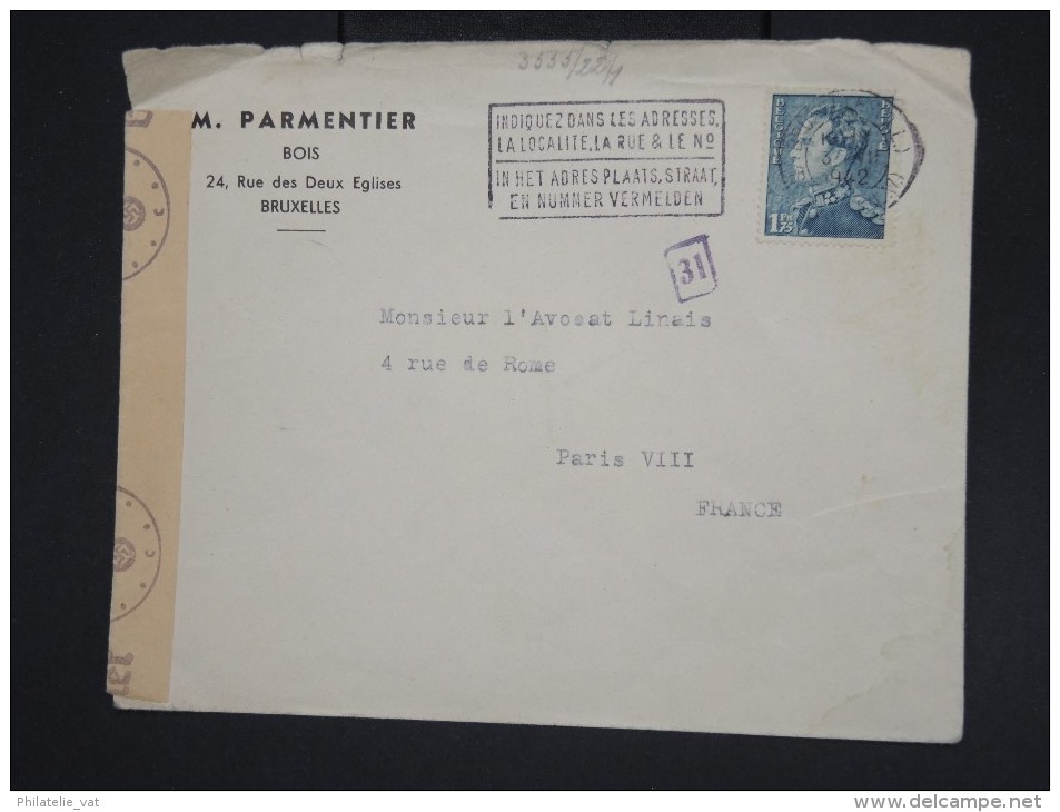 BELGIQUE- Enveloppe De Bruxelles Pour Paris En 1944 Avec Controle Et Censure Allemande - à Voir - Lot P7784 - Storia Postale