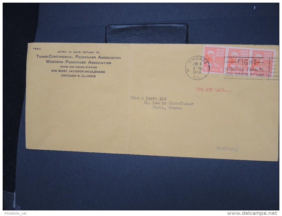 ETATS UNIS - Timbres Pérforés T W L Sur Enveloppe Commerciale De Chicago Pour La France En 1956 - à Voir - Lot P7801 - Perforés