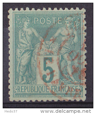 France N°75 - 5c Vert Oblitéré CàD Rouge - TB - 1876-1898 Sage (Type II)