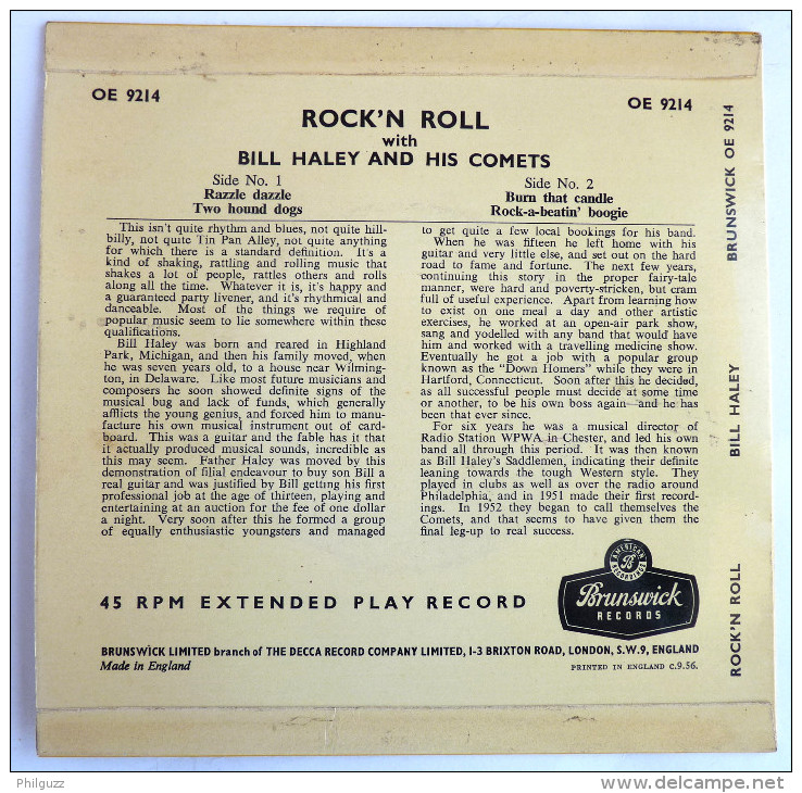 Disque Vinyle 45T BILL HALEY And Is Comets - RAZZLE DAZZLE - BRUNSWICK RECCORDS OE 9214 - 1956 BIEM - Rock