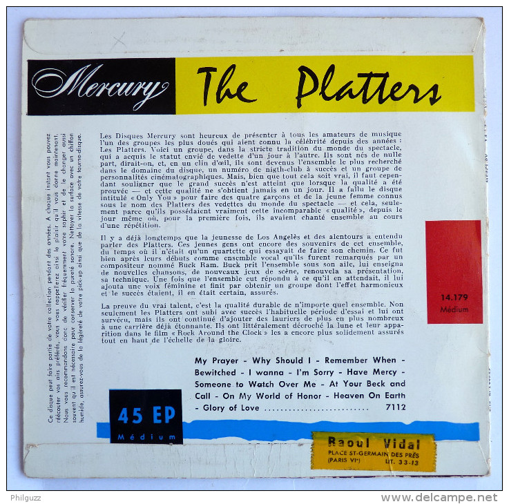 Disque Vinyle 45T LES PLATTERS - MY PRAYER -  MERCURY 14179 - 1957 BIEM - Rock