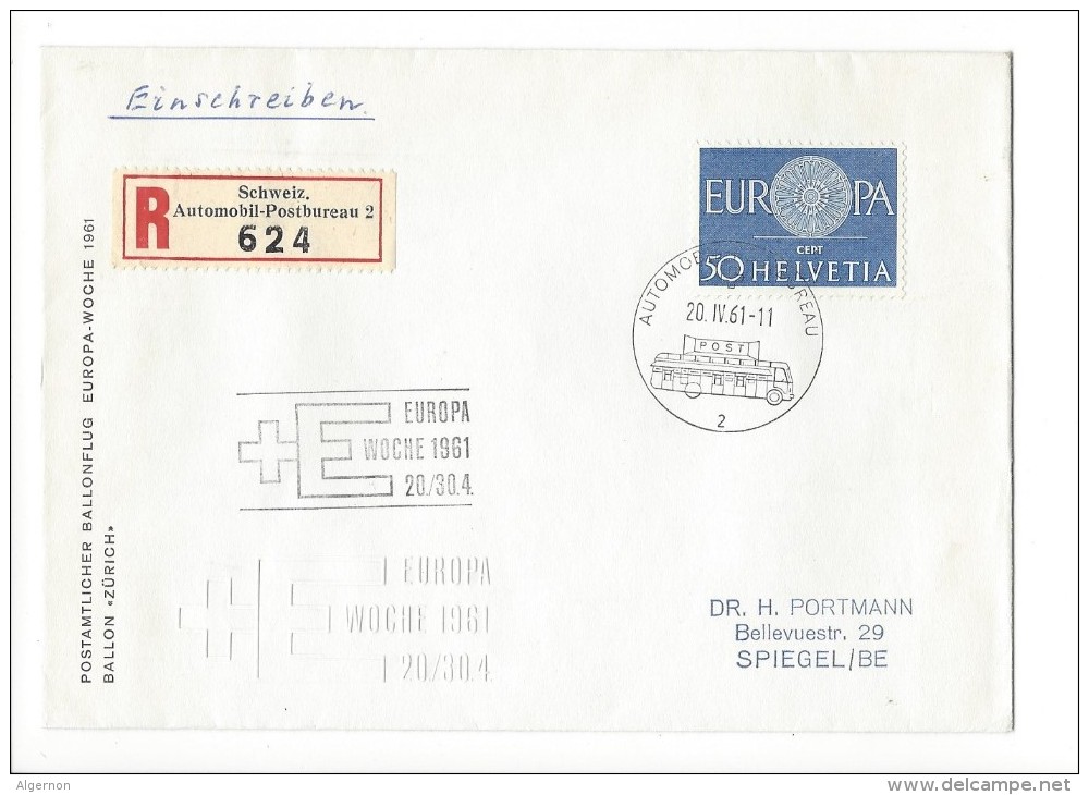 12685 -  Lettre Ballonflug Europa-Woche 1961 Recommandé Automobil-Postbureau - Lettres & Documents