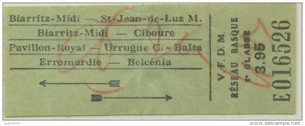 TICKET COMPAGNIE DES CHEMINS DE FER DU MIDI // V.F.D.M.// 1928 - Europe