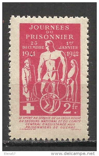 1034  -INTERESANTE VIÑETA 1942 PRISIONEROS DE GUERRA CRUZ ROJA FRANCIA.COMITÉ CENTRAL DE ASISTENCIA DE PRISIONEROS DE GU - Croix Rouge