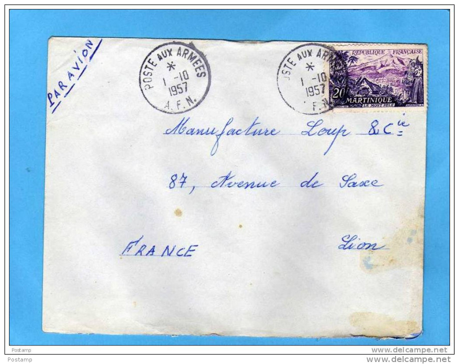 MARCOPHILIE-lettre Avion-   1957 Poste Aux Armées -afft  TpFrançe 20frs Martinique -pour Françe - Algerienkrieg