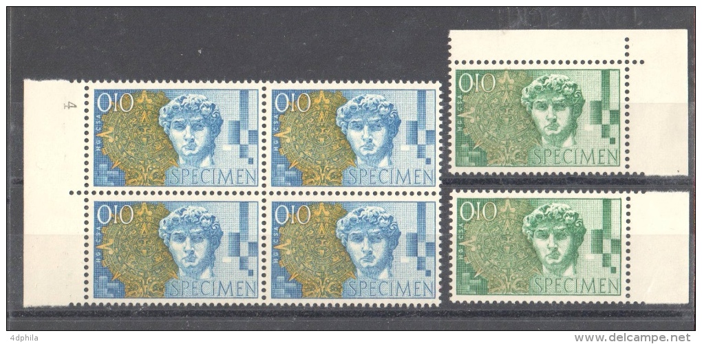 SWITZERLAND 1964 David - Blue Block And 2 Green Units Of Dummy Stamps - Specimen Essay Proof Trial Prueba Probedruck - Varietà