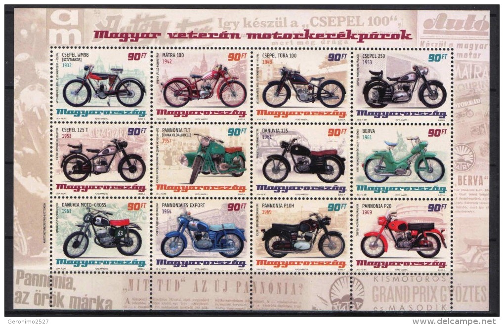 HUNGARY 2014 TRANSPORT Vehicles MOTORCYCLES BIKES - Fine S/S MNH - Neufs