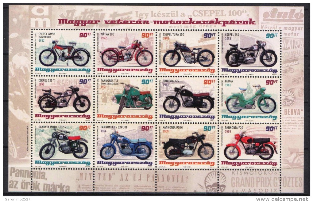 HUNGARY 2014 TRANSPORT Vehicles MOTORCYCLES BIKES - Fine S/S MNH - Ungebraucht