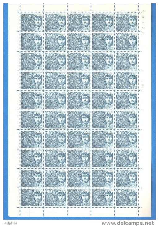 SWITZERLAND 1966 David Blue - Sheet Of 50 Dummy Stamps - Specimen Essay Proof Trial Prueba Probedruck Test - Plaatfouten