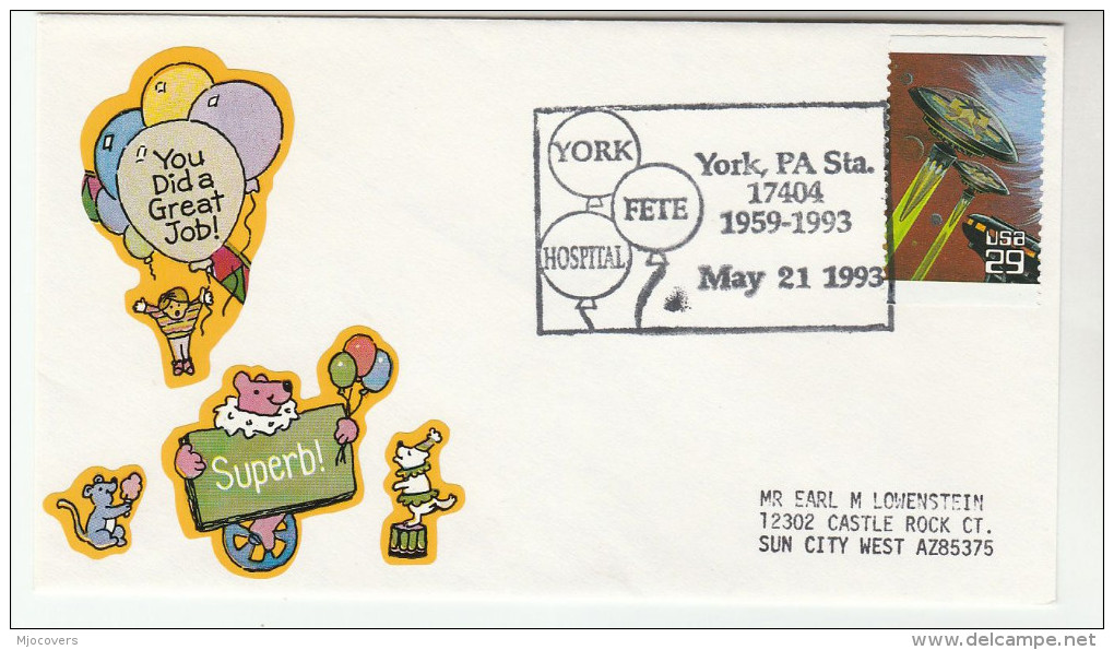 1993  USA York HOSPITAL FETE  EVENT COVER  United States SPACE FANTASY Stamps Medicine Health - Medicine