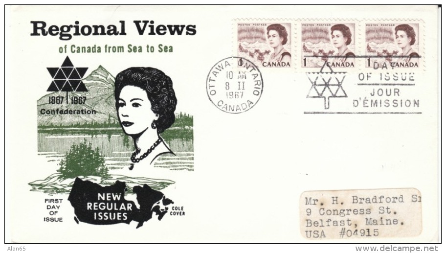 Regional View Of Canada, Queen Elizabeth II, 1-cent Canada Stamp Issue, 8 February 1967 First Day Cover FDC - 1961-1970