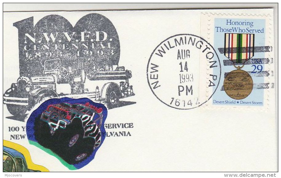 1993 USA 'NEW WILMINGTON FIRE DEPT ' EVENT COVER Pmk FIRE ENGINE Firefighting Firemen Stamps Car Pic Cars - Firemen