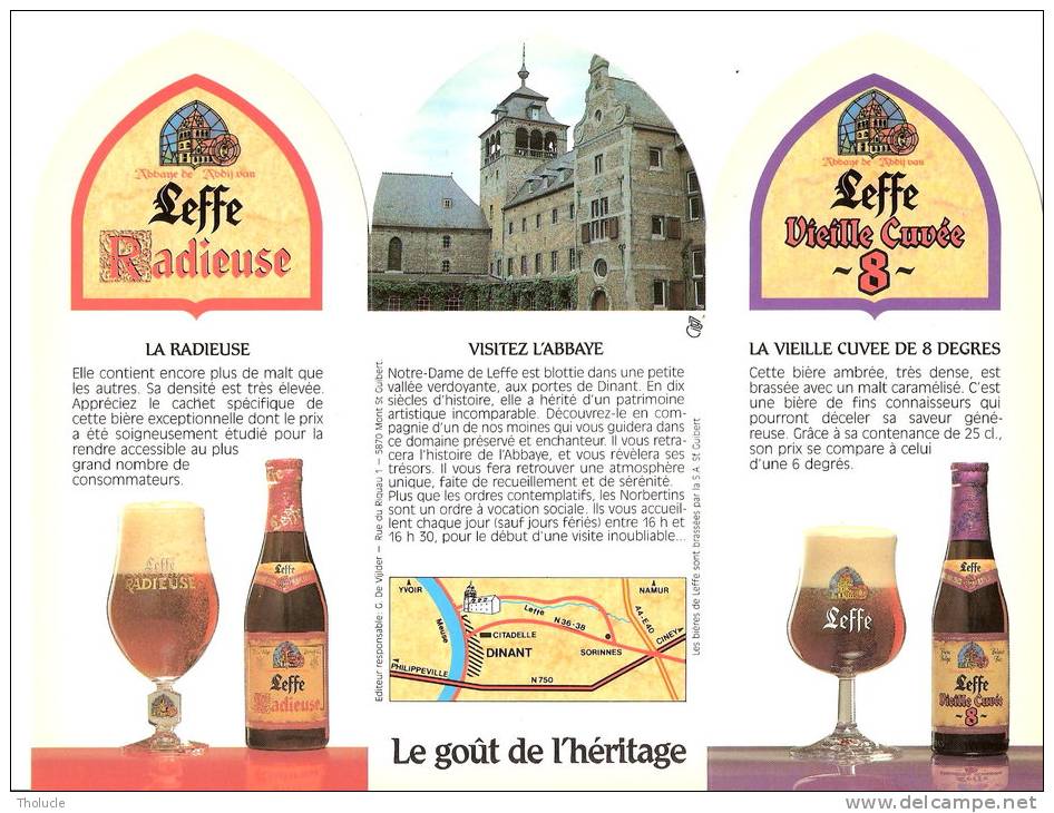 Abbaye De Leffe- Bière- Brasserie Mont St Guibert- Publicité De Table- Triptyque -Recto-Verso- 22x16,5 Cm - Sonstige & Ohne Zuordnung