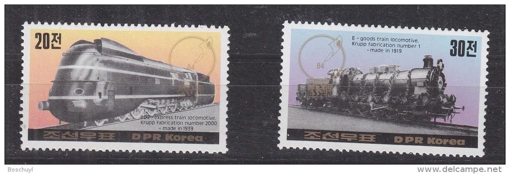 North Korea, 1984, Trains, Essen Stamp Exhibition, MNH Perforated Set, Michel 2465-2466A - Korea, North