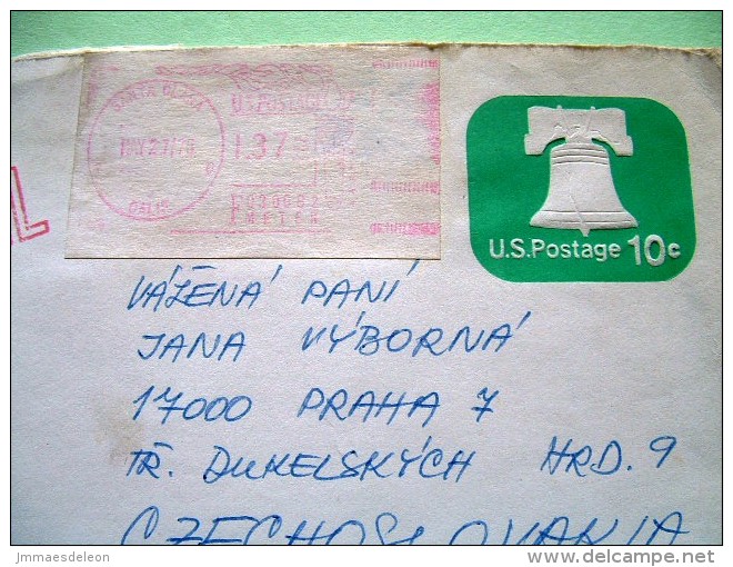 USA 1975 Registered Stationery To Czechoslovakia - Bell - Machine Franking - 1961-80