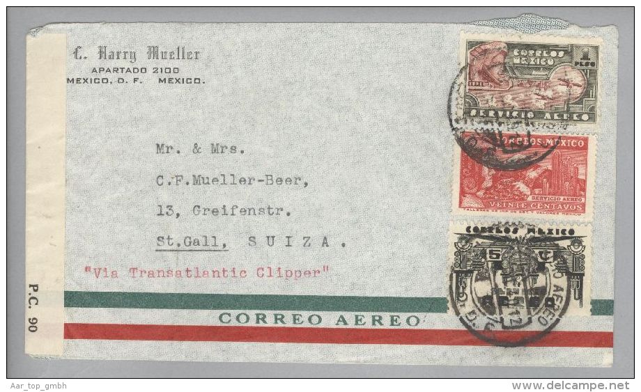 Mexico 1940-12-06 Zensurbrief Airmail Nach St.Gallen CH Via Transatlant.Clipper - Mexique