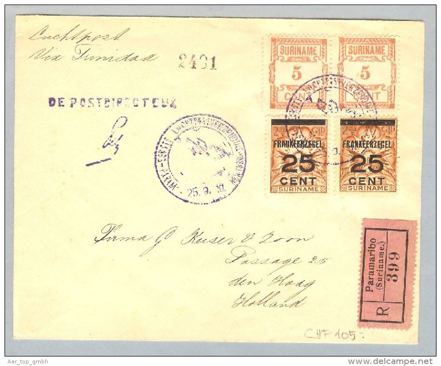 Suriname Paramaribo 1929-09-25 Luftpost Trinidad NL - Surinam