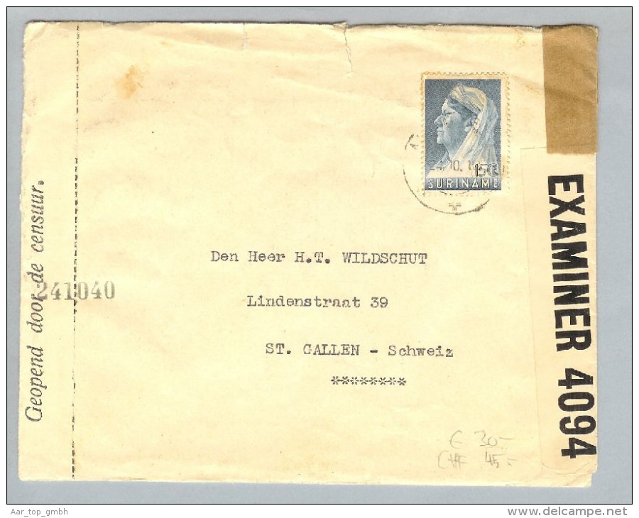 Suriname 1940-10-24 Zensurbrief Nach St.Gallen CH - Surinam