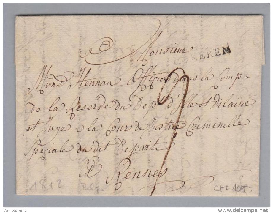 Heimat Belgien Lockeren 1812- Brief Nach Rennes - 1794-1814 (Periodo Frances)