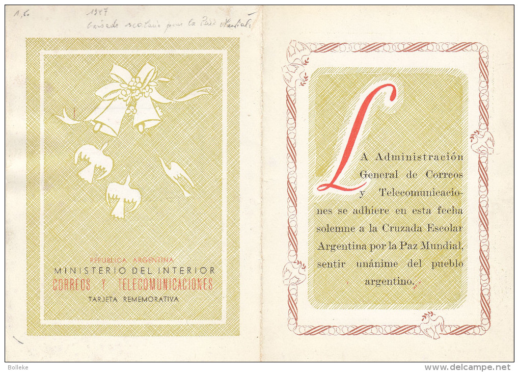 Argentine - Document De 1957 - Oblitération Buenos Airos - Croisade Scolaire Pour La Paix Mondiale - Storia Postale