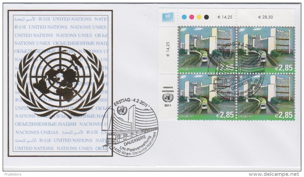 United Nations FDC Mi 690 UN Headquarters, Vienna - Block Of 4 - 2011 - FDC