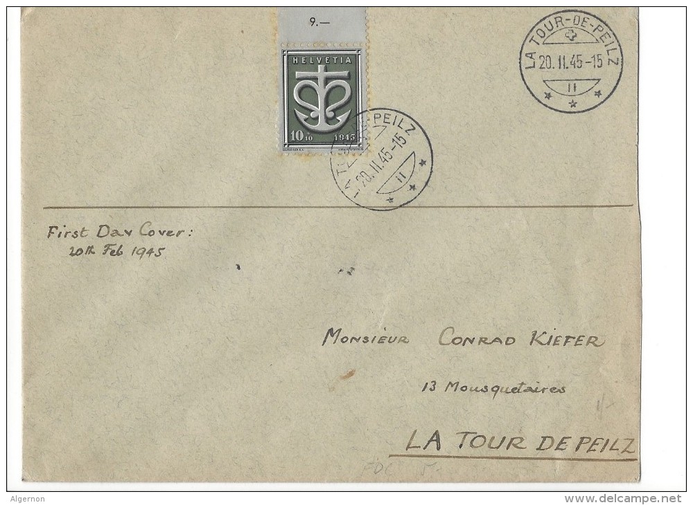 12703 - Lettre  La Tour-de-Peilz Conrad Kiefer 20.02.1945 - Covers & Documents