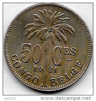 50 Centimes  Albert I  1921 FR Congo-Belge  Belle Qualité - 1910-1934: Albert I