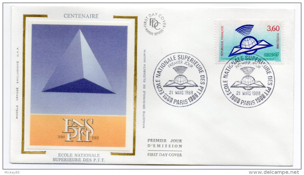 1988--enveloppe FDC Soie--Ecole Supérieure Des PTT--cachet  PARIS - 1980-1989