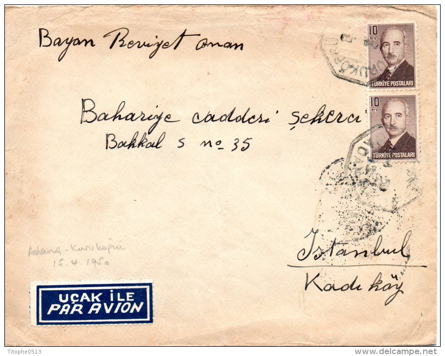 TURQUIE. N°1066 De 1948 Sur Enveloppe Ayant Circulé. Ismet Inönü. - Storia Postale