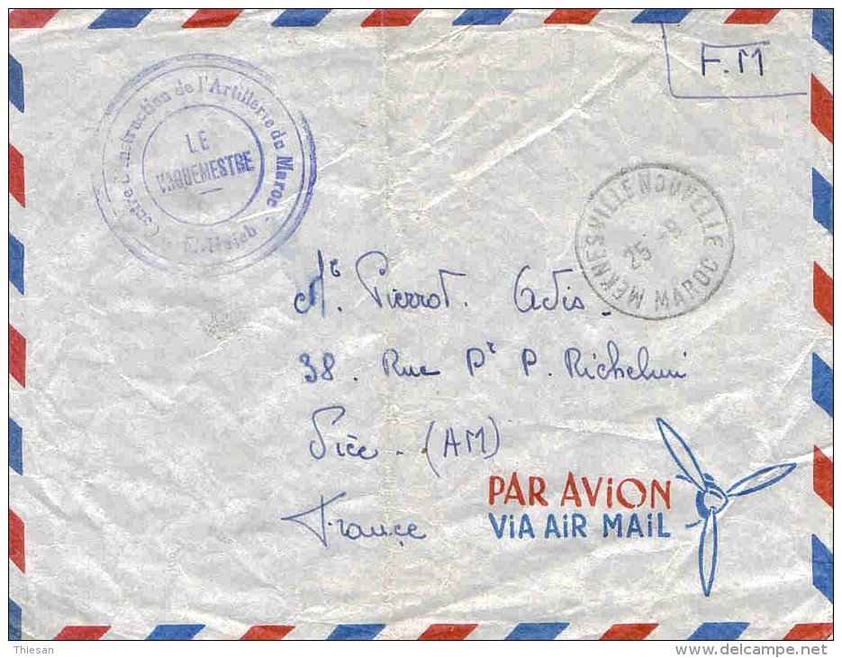 Maroc Marokko Morocco Marruecos Meknès El Hajeb Artillerie Lettre FM Cover Brief Carta - Cartas & Documentos