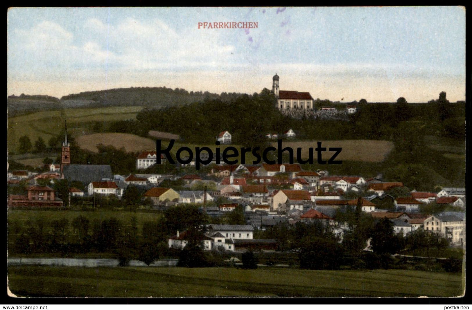 ALTE POSTKARTE PFARRKIRCHEN 1916 PANORAMA MIT KIRCHE Totalansicht Ortsansicht Total Church église Ansichtskarte Postcard - Pfarrkirchen