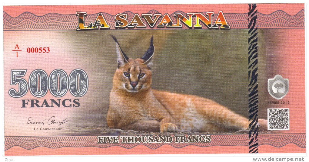 LA SAVANNA / 5000 FRANCS 2015 - SERIE A/1 - LYNX - Specimen