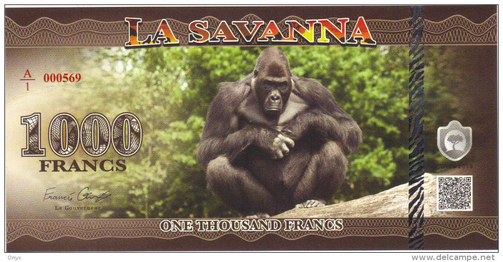 LA SAVANNA - 1000 FRANCS 2015 / SERIE A/1 - GORILLE - Fictifs & Spécimens