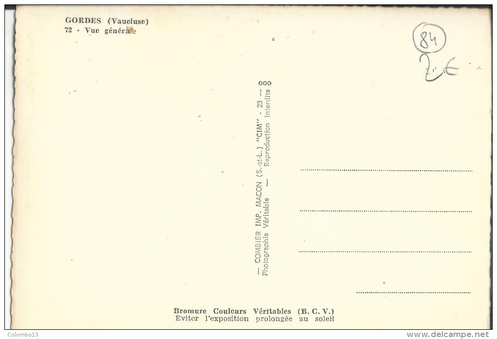 84  CPSM GORDES VUE GENERALE EDITEUR COMBIER - Gordes