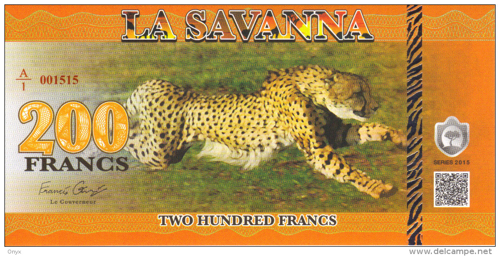 LA SAVANNA - 200 FRANCS 2015 / SERIE A/1 - JAGUAR - Fiktive & Specimen