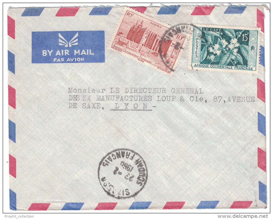 Soudan Français - Lettre Avion 1960 Cad Manuel SIKASSO Timbre AOF Café Mosquée Pour Lyon France - Soudan (1954-...)