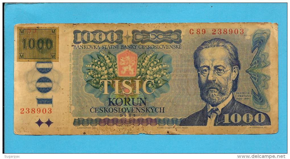 CZECH REPUBLIC - 1000 Korun - ND 1993 ( Old Date 1985 )- Pick 3.a -  With Revalidation Stamp - 2 Scans - Czech Republic