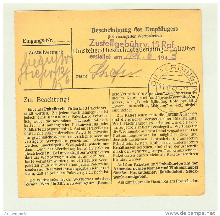 Heimat Luxemburg Heiderscheid Lang-O 1943-06-11 Paketkarte - 1940-1944 Occupazione Tedesca