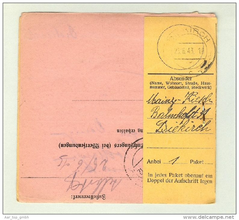 Heimat Luxemburg Diekirch 1943-06-25 Paketkarte DR-Marken - 1940-1944 Occupation Allemande