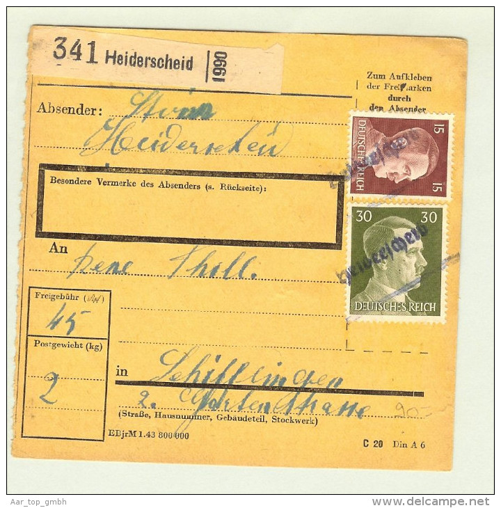 Heimat Luxemburg Heiderscheid 1944-08-16 Lang-O Paketkarte - 1940-1944 Deutsche Besatzung