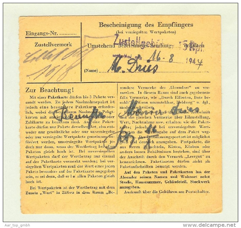 Heimat Luxemburg Heiderscheid 1944-08-16 Lang-O Paketkarte - 1940-1944 Deutsche Besatzung