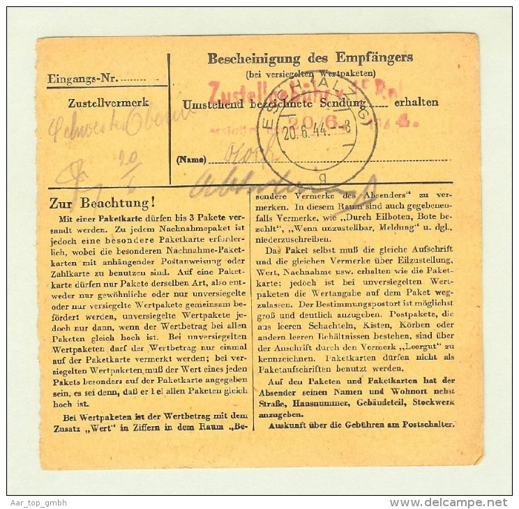 Heimat Luxemburg Diekirch 1944-06-19 Paketkarte DR-Marken - 1940-1944 Occupation Allemande