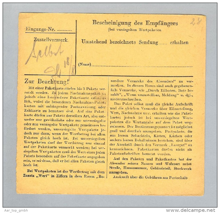Heimat Luxemburg Howelingen 1943-08-18 Paketkarte DR-Marken - 1940-1944 Ocupación Alemana