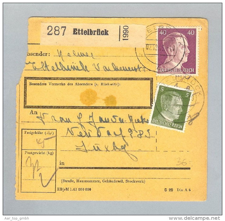 Heimat Luxemburg Ettelbrück 1945-12-02 Paketkarte DR-Marken - 1940-1944 Occupazione Tedesca
