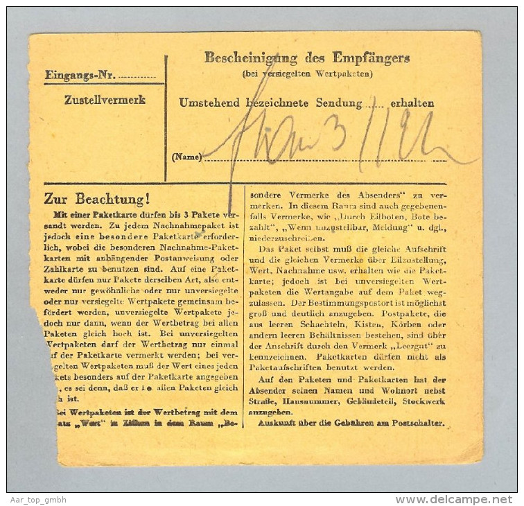 Heimat Luxemburg Ettelbrück 1945-12-02 Paketkarte DR-Marken - 1940-1944 Occupazione Tedesca