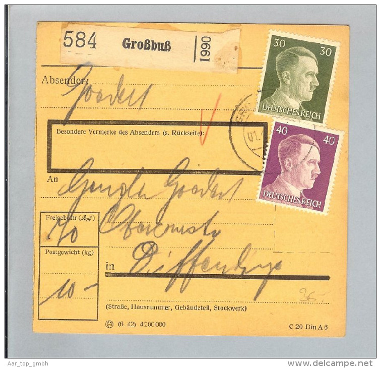 Heimat Luxemburg Grossbuss 1943-04-01 Paketkarte DR-Marken - 1940-1944 Occupation Allemande