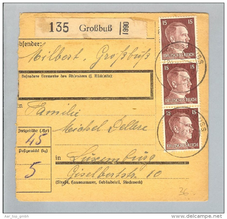 Heimat Luxemburg Grossbuss 1943-07-29 Paketkarte DR-Marken - 1940-1944 Deutsche Besatzung